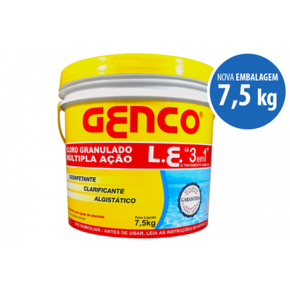Cloro granulado L E 3 em 1 - 7,5 kg Genco
