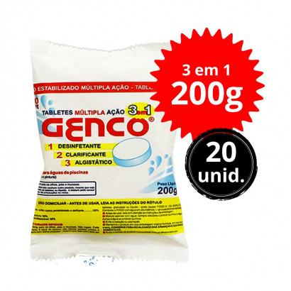 kit 20 unid cloro Pastilha para piscina Genco 3 EM 1 Multiação 200g