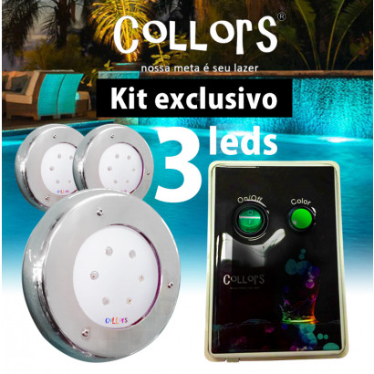 Kit Collors Clean 18w 3 led colorido + 1 caixa de comando