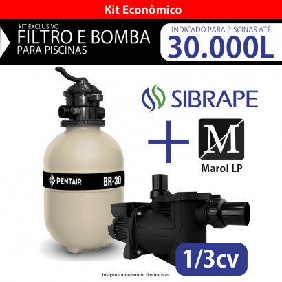 kit filtro e Bomba para piscinas até 30.000 litros Sibrape + Marol LP