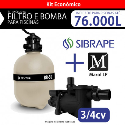 kit filtro e Bomba para piscinas até 76.000 litros Sibrape + Marol LP