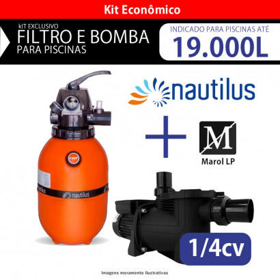 Kit Filtro F280p Nautilus e Bomba 1/4CV para piscinas