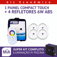 Kit 4 Leds Para Piscinas (6w RGB ABS 96mm SMD) + Painel De Comando Compact Touch
