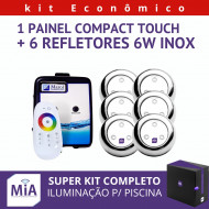 Kit 6 Leds Para Piscinas (6w RGB Inox 60mm Super) + Painel De Comando Compact Touch