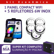 Kit 5 Leds Para Piscinas (6w RGB Inox 60mm Super) + Painel De Comando Compact Wifi