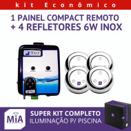 Kit 4 Leds Para Piscinas (6w RGB Inox 60mm Super) + Painel De Comando Compact Remoto