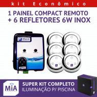 Kit 6 Leds Para Piscinas (6w RGB Inox 60mm Super) + Painel De Comando Compact Remoto