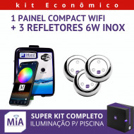 Kit 3 Leds Para Piscinas (6w RGB Inox 60mm Super) + Painel De Comando Compact Wifi