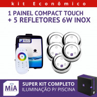 Kit 5 Leds Para Piscinas (6w RGB Inox 60mm Super) + Painel De Comando Compact Touch