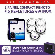 Kit 5 Leds Para Piscinas (6w RGB Inox 60mm Super) + Painel De Comando Compact Remoto