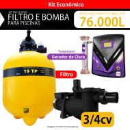 kit Filtro 19 TP JACUZZI E Bomba 3/4 cv e Gerador de cloro Completo para piscinas até 76.000 litros
