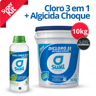 kit Cloro Granulado 3 em 1 + Algicida Choque 1L Suall