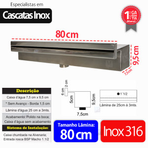 Cascata de Embutir p/ Piscina 80 cm Aço Inox 316