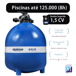 Filtro para piscinas até 125.000 litros Syllent Sly75 - 1,5 cv