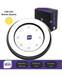 Led para piscina 12w Branco Quente Inox 180mm Super MIA