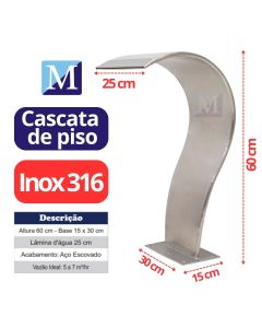 Cascata para Piscina Aço Inox 316 Canyon Slim