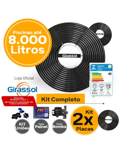 Kit Completo Aquecimento Solar Piscinas Até 8.000 Litros (2 Placas) Com CDT e Bomba 1/2 CV