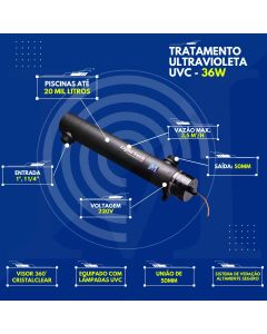 Tratamento Ultravioleta UVC 36w para piscina até 20.000 Litros