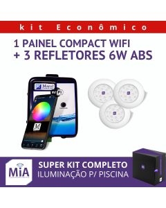 Kit 3 Leds Para Piscinas (6w Azul ABS 68mm SMD) + Painel De Comando Compact Wifi