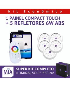 Kit 5 Leds Para Piscinas (6w RGB ABS 96mm SMD) + Painel De Comando Compact Touch
