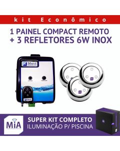 Kit 3 Leds Para Piscinas (6w RGB Inox 60mm Super) + Painel De Comando Compact Remoto