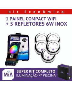 Kit 5 Leds Para Piscinas (6w RGB Inox 60mm Super) + Painel De Comando Compact Wifi