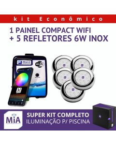 Kit 5 Leds Para Piscinas (6w RGB Inox 60mm SMD) + Painel De Comando Compact Wifi