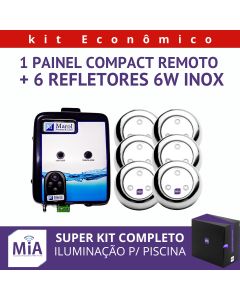 Kit 6 Leds Para Piscinas (6w RGB Inox 60mm Super) + Painel De Comando Compact Remoto