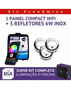 Kit 3 Leds Para Piscinas (6w RGB Inox 60mm Super) + Painel De Comando Compact Wifi