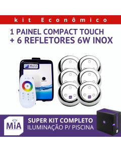 Kit 6 Leds Para Piscinas (6w RGB Inox 60mm Super) + Painel De Comando Compact Touch