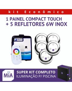 Kit 5 Leds Para Piscinas (6w RGB Inox 60mm Super) + Painel De Comando Compact Touch