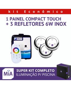 Kit 3 Leds Para Piscinas (6w RGB Inox 60mm Super) + Painel De Comando Compact Touch