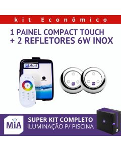 Kit 2 Leds Para Piscinas (6w RGB Inox 60mm Super) + Painel De Comando Compact Touch