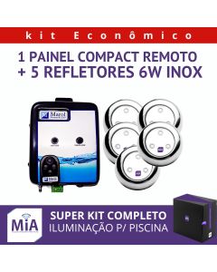 Kit 5 Leds Para Piscinas (6w RGB Inox 60mm Super) + Painel De Comando Compact Remoto