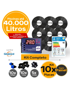 Kit aquecimento Solar piscinas até 40.000 Litros com CDT (10 PLACAS)