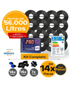 Kit Aquecimento Solar para Piscinas até 56.000 Litros (14 PLACAS) Com CDT