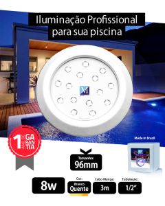 Led para piscina 8w Branco Quente ABS 96mm