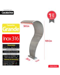 Cascata para Piscina Aço Inox 316 Canyon Grande Com Led RGB 
