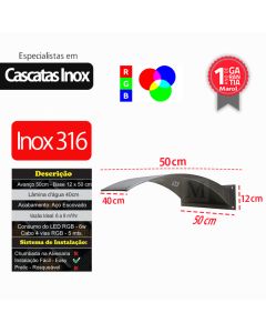 Cascata para Piscina Egeo de Parede Aço Inox 316 com Led RGB