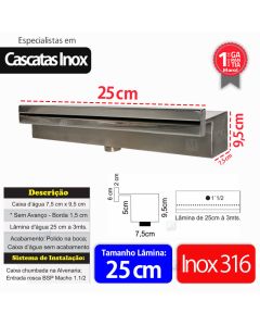 Cascata de Embutir p/ Piscina 25 cm Aço Inox 316