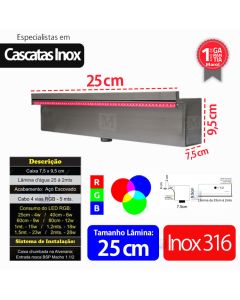Cascata de Embutir para Piscina 25cm Aço Inox 316 com Led RGB