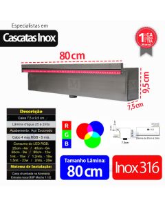 Cascata de Embutir para Piscina 80cm Aço Inox 316 com Led RGB