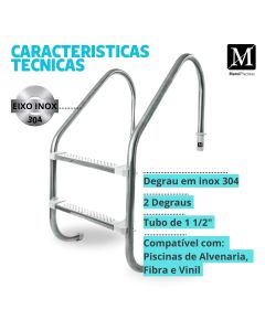 Escada Piscinas Tradicional 2 Degraus em Inox 304