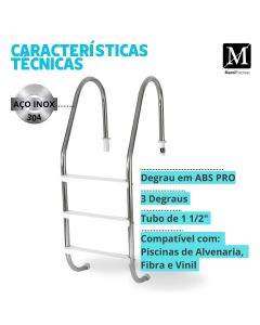 Escada Piscinas Tradicional 3 Degraus ABS