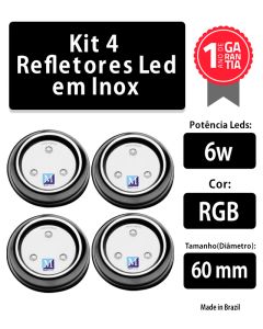 Kit 4 Leds para Piscina 6w RGB em Inox 60mm Marol Piscinas
