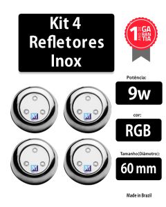 Kit 4 Leds para Piscina 9w RGB Inox 60mm