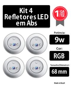 Kit 4 Leds para Piscina 9w RGB em Abs 68mm Marol Piscinas