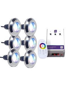 Kit 6 Led Tiny Slim Piscina Inox Rgb 10w + Controle Touch + Central 