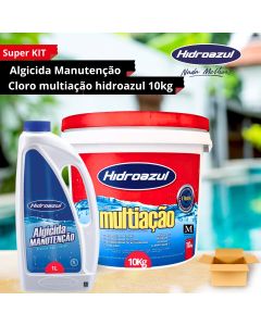 kit Cloro multiação 10kg + Algicida de manutenção Hidroazul 1litro