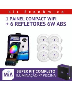 Kit 6 Leds Para Piscinas (6w Azul ABS 68mm SMD) + Painel De Comando Compact Wifi